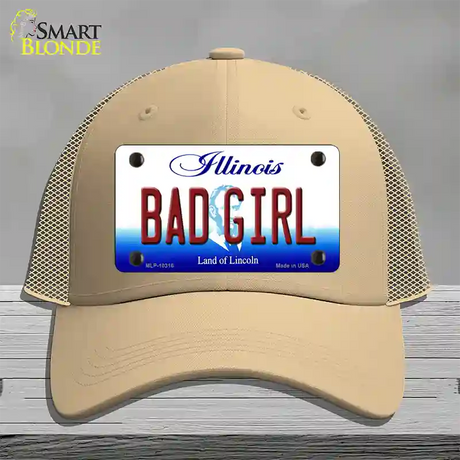 Bad Girl Illinois Novelty License Plate Hat Mesh / Khaki