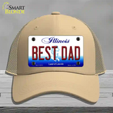 Best Dad Illinois Novelty License Plate Hat Mesh / Khaki