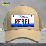 Rebel Illinois Novelty License Plate Hat Mesh / Khaki