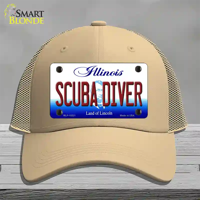 Scuba Diver Illinois Novelty License Plate Hat Mesh / Khaki