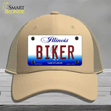 Biker Illinois Novelty License Plate Hat Mesh / Khaki