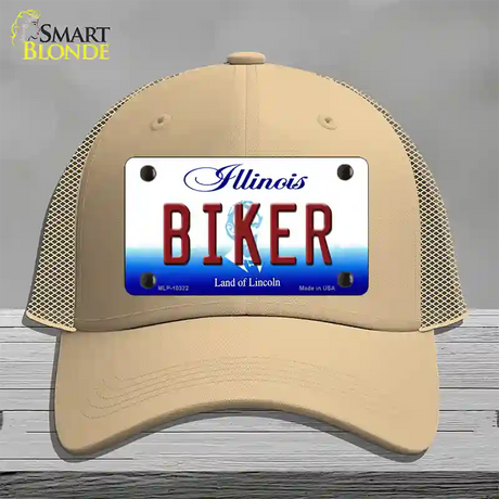 Biker Illinois Novelty License Plate Hat Mesh / Khaki