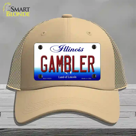 Gambler Illinois Novelty License Plate Hat Mesh / Khaki