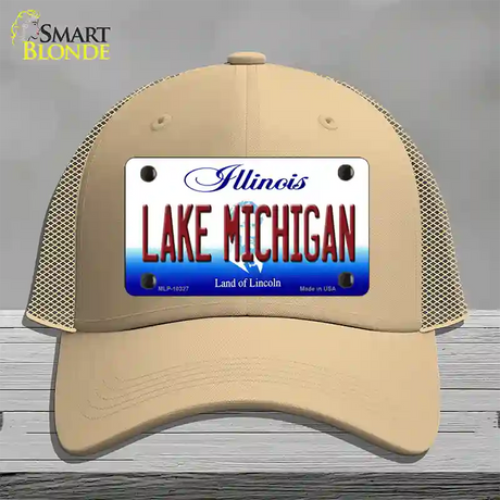 Lake Michigan Illinois Novelty License Plate Hat Mesh / Khaki