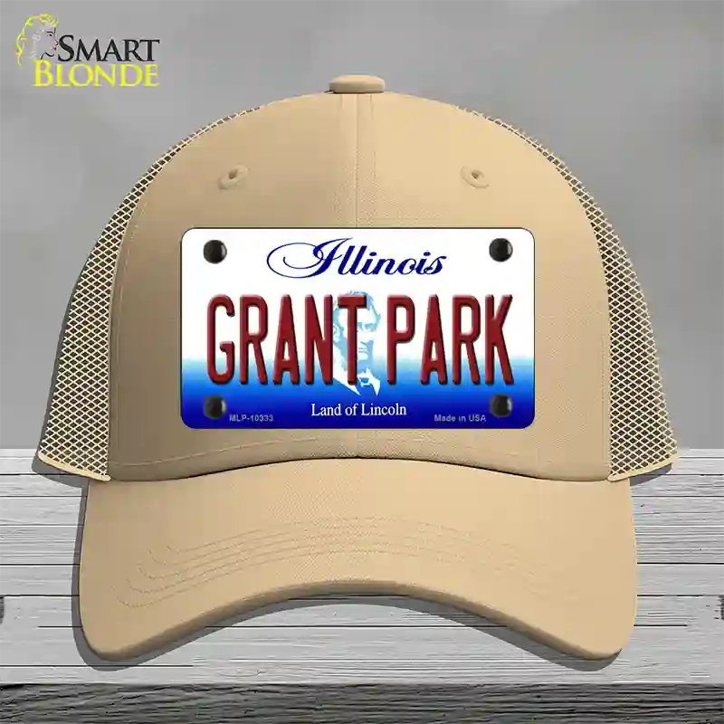 Grant Park Illinois Novelty License Plate Hat Mesh / Khaki