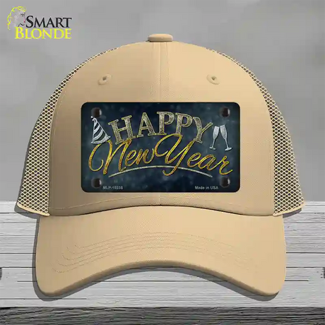 Happy New Year Novelty License Plate Hat Mesh / Khaki