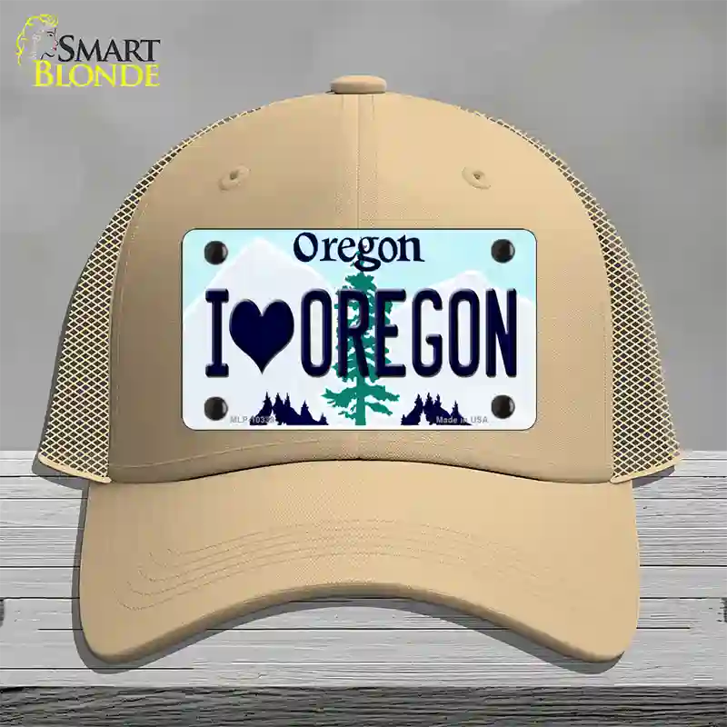 I Love Oregon Novelty License Plate Hat Mesh / Khaki