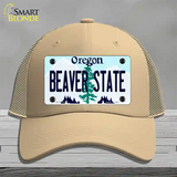 Beaver State Oregon Novelty License Plate Hat Mesh / Khaki