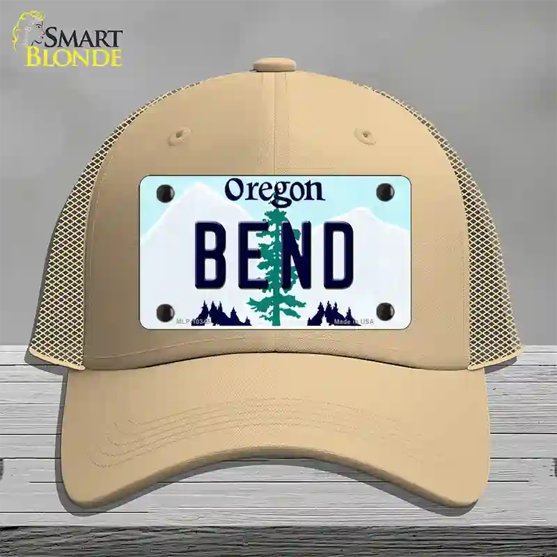 Bend Oregon Novelty License Plate Hat Mesh / Khaki