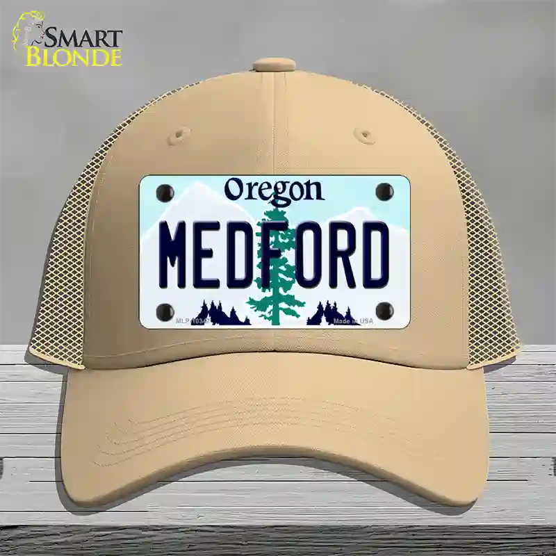 Medford Oregon Novelty License Plate Hat Mesh / Khaki