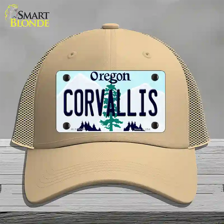 Corvallis Oregon Novelty License Plate Hat Mesh / Khaki