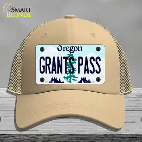 Grants Pass Oregon Novelty License Plate Hat Mesh / Khaki