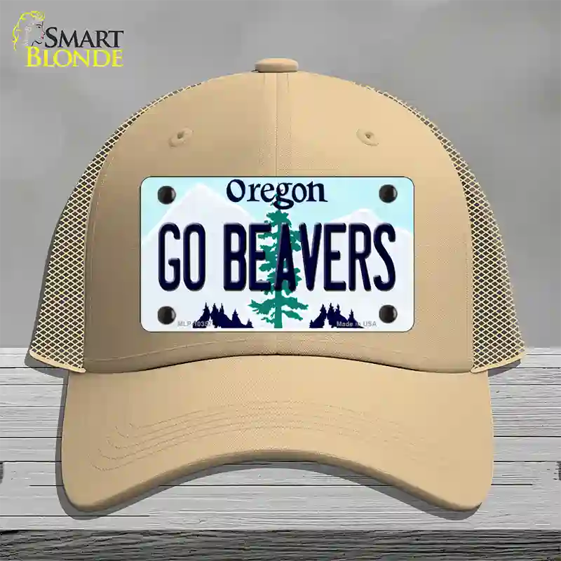 Go Beavers Oregon Novelty License Plate Hat Mesh / Khaki