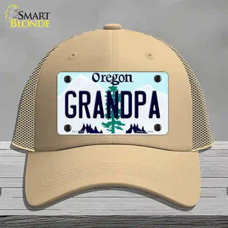 Grandpa Oregon Novelty License Plate Hat Mesh / Khaki