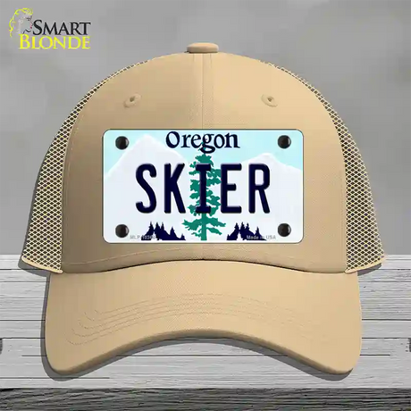 Skier Oregon Novelty License Plate Hat Mesh / Khaki