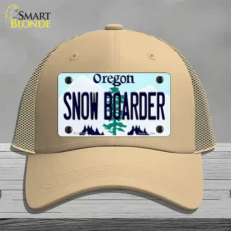 Snow Boarder Oregon Novelty License Plate Hat Mesh / Khaki