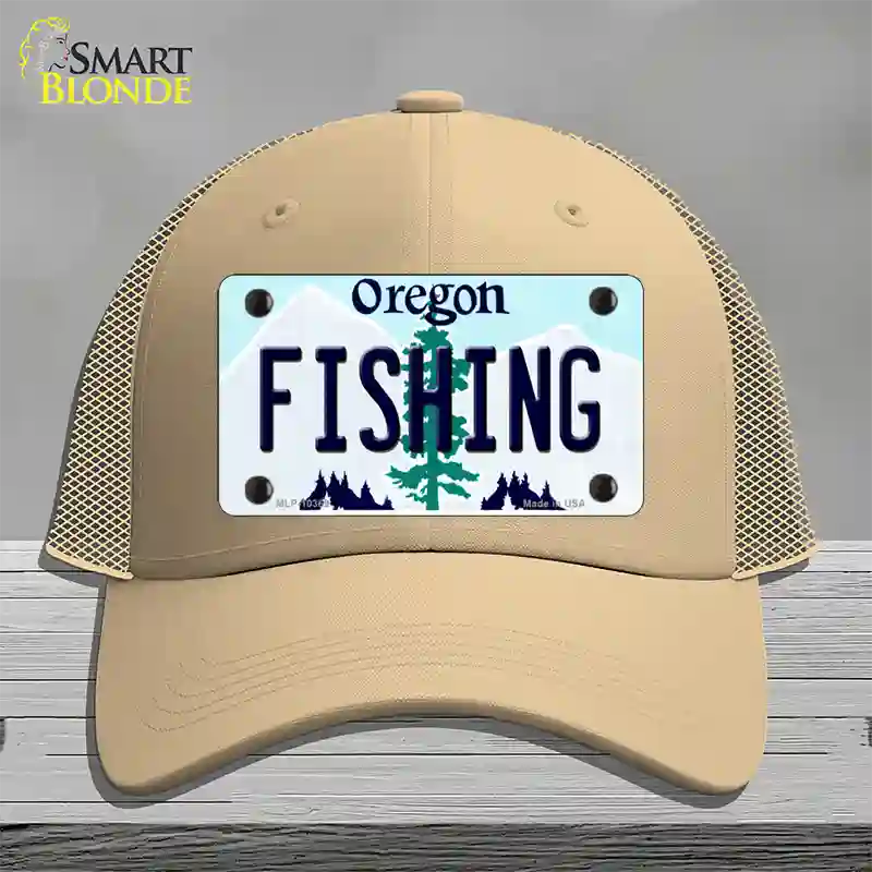 Fishing Oregon Novelty License Plate Hat Mesh / Khaki