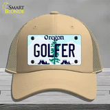 Golfer Oregon Novelty License Plate Hat Mesh / Khaki