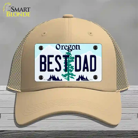 Best Dad Oregon Novelty License Plate Hat Mesh / Khaki