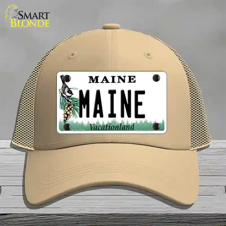 Maine Vacationland Novelty License Plate Hat Mesh / Khaki