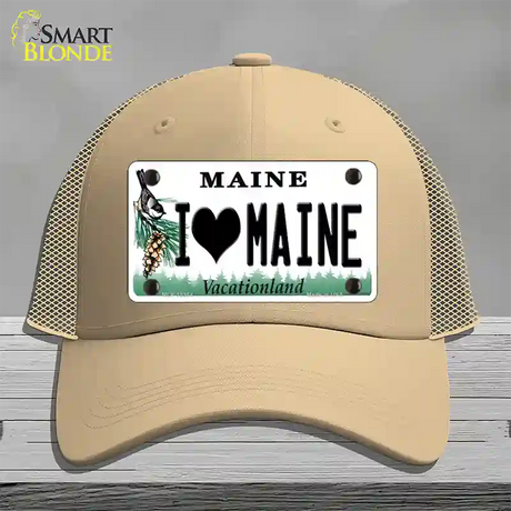 I Love Maine Novelty License Plate Hat Mesh / Khaki