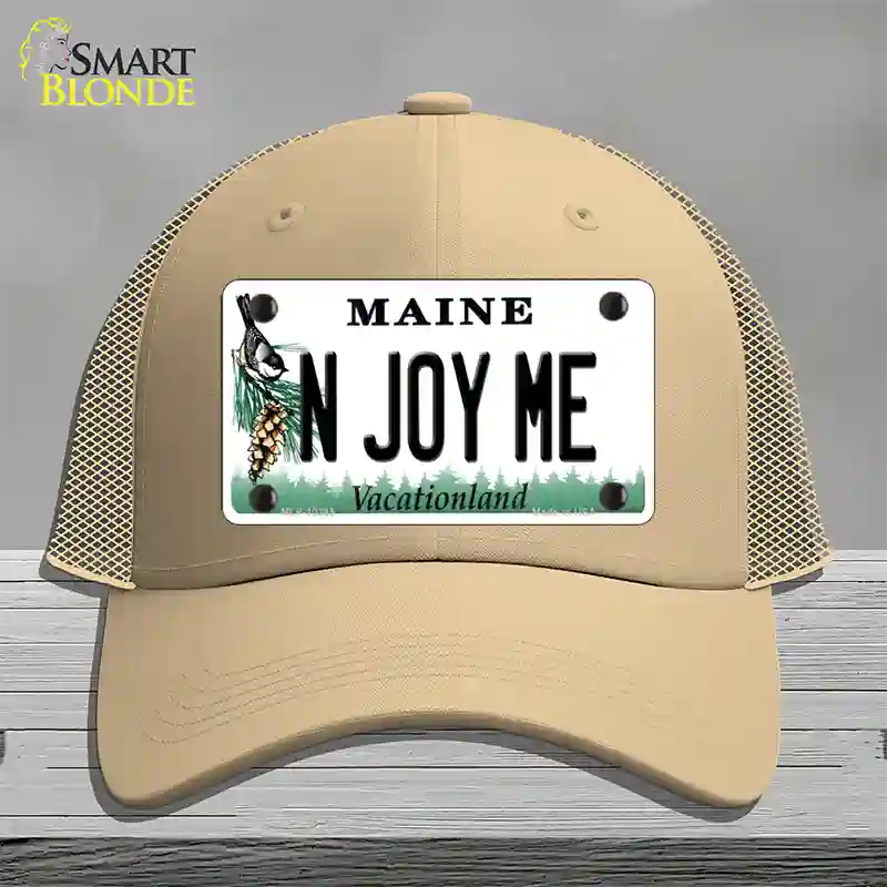 N Joy ME Maine Novelty License Plate Hat Mesh / Khaki