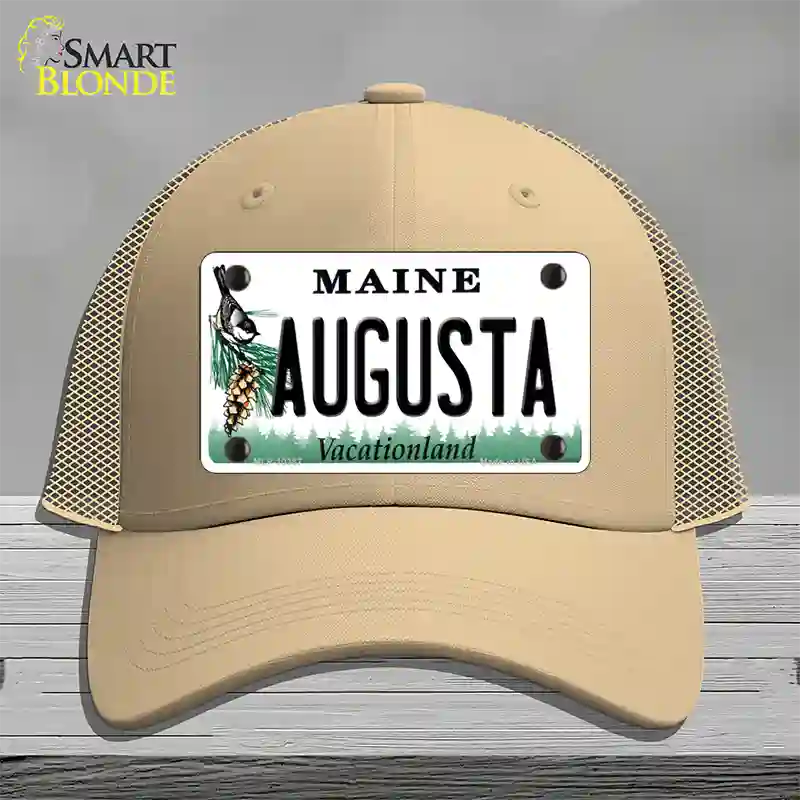 Augusta Maine Novelty License Plate Hat Mesh / Khaki