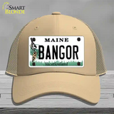 Bangor Maine Novelty License Plate Hat Mesh / Khaki