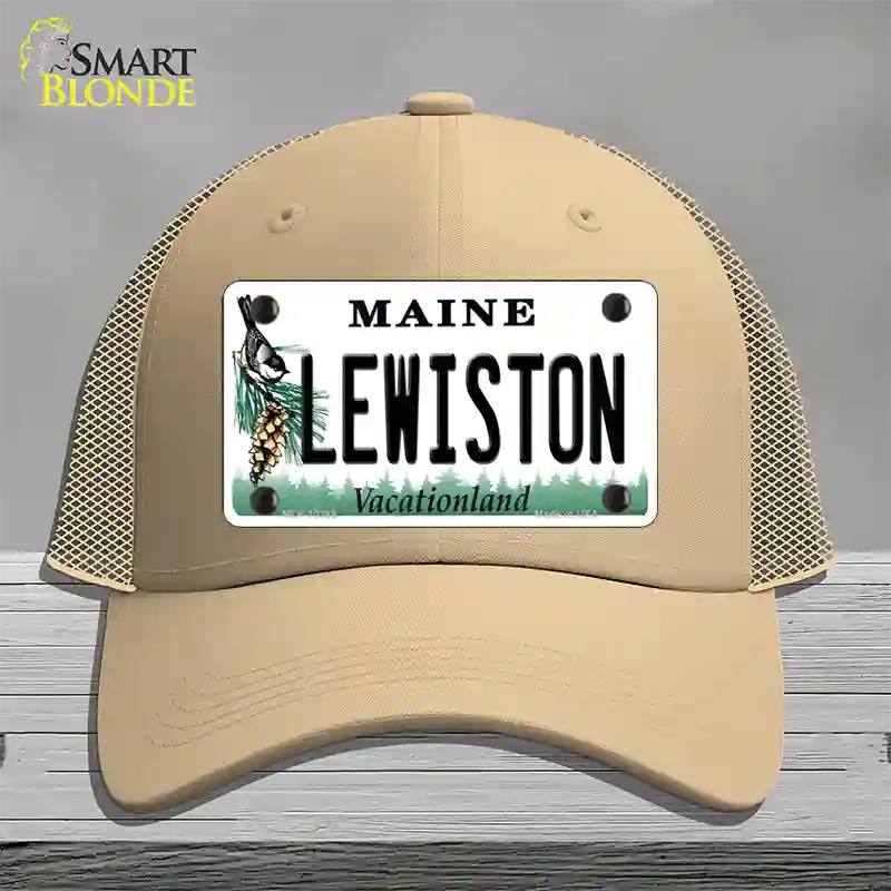 Lewiston Maine Novelty License Plate Hat Mesh / Khaki