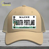 South Portland Maine Novelty License Plate Hat Mesh / Khaki