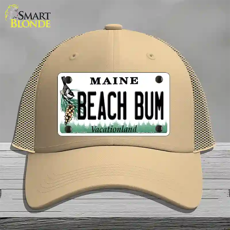 Beach Bum Maine Novelty License Plate Hat Mesh / Khaki