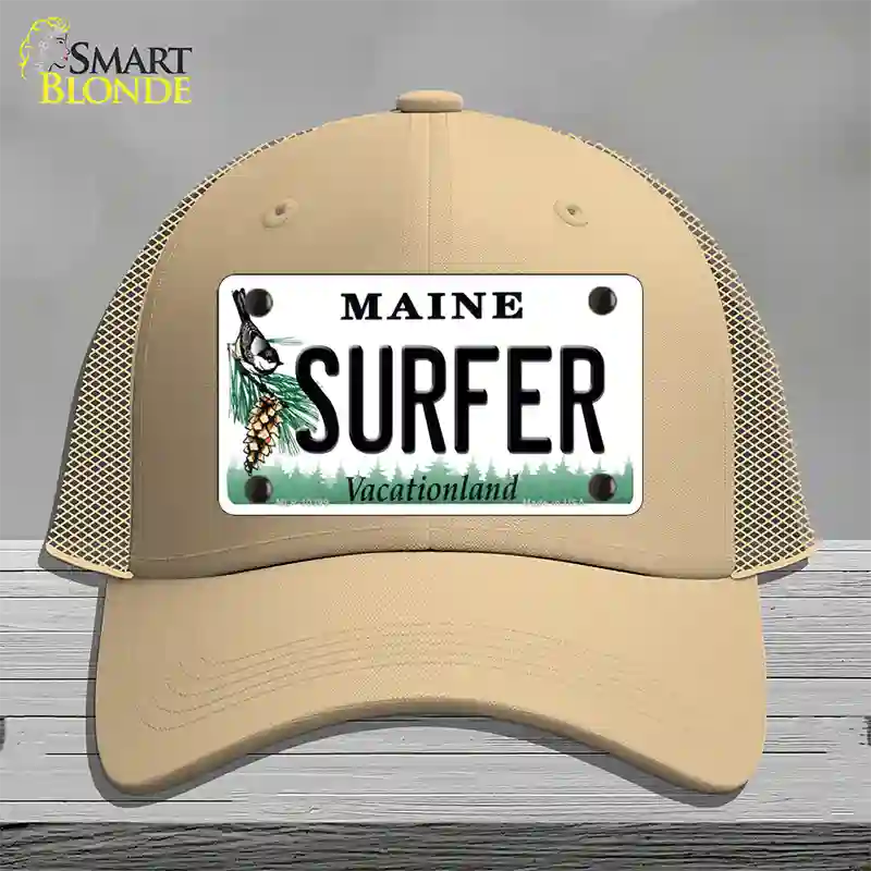 Surfer Maine Novelty License Plate Hat Mesh / Khaki