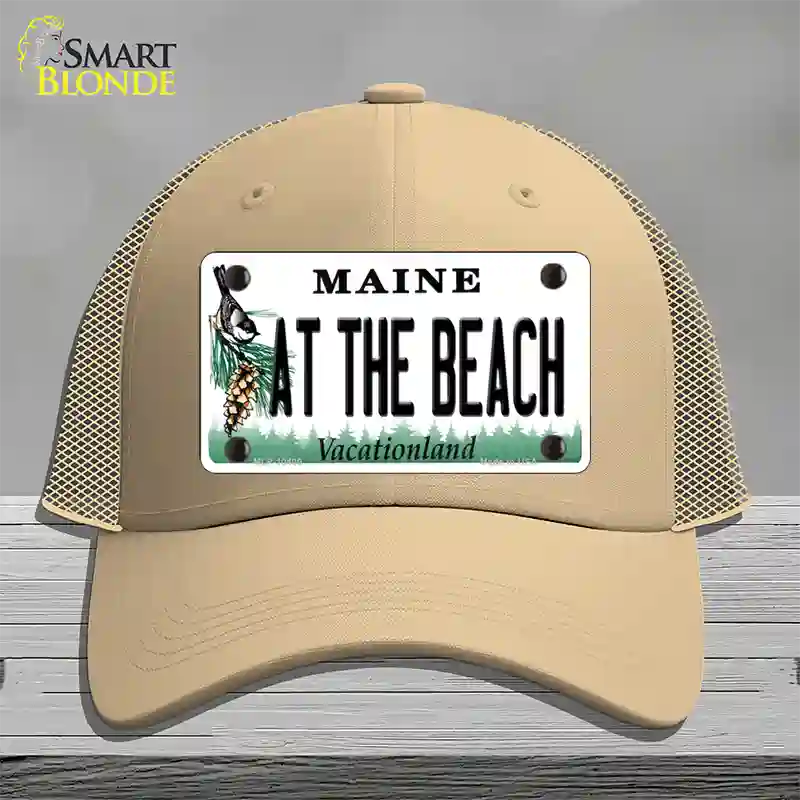 At The Beach Maine Novelty License Plate Hat Mesh / Khaki