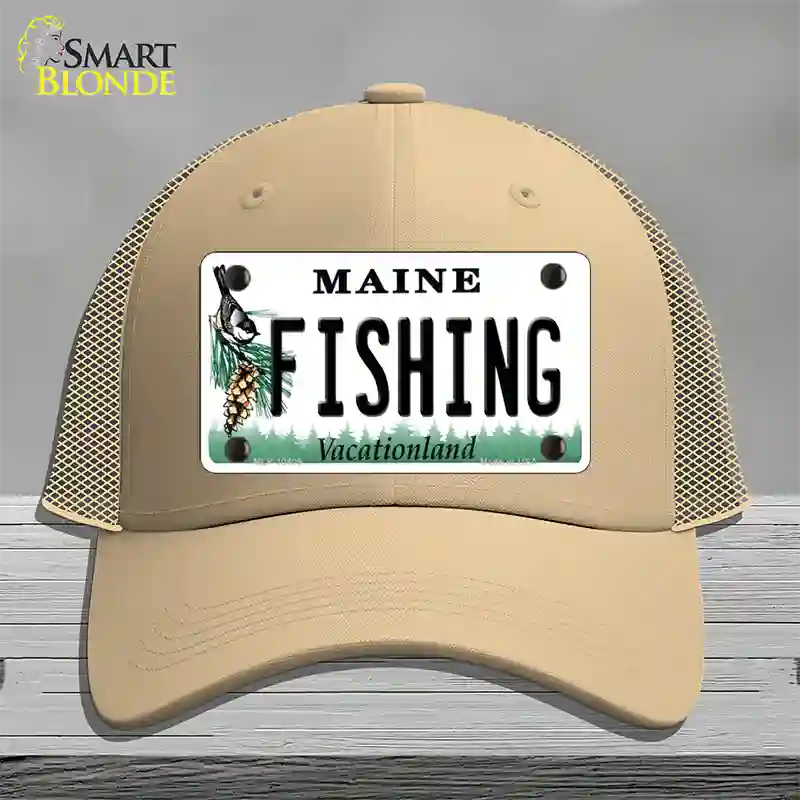 Fishing Maine Novelty License Plate Hat Mesh / Khaki