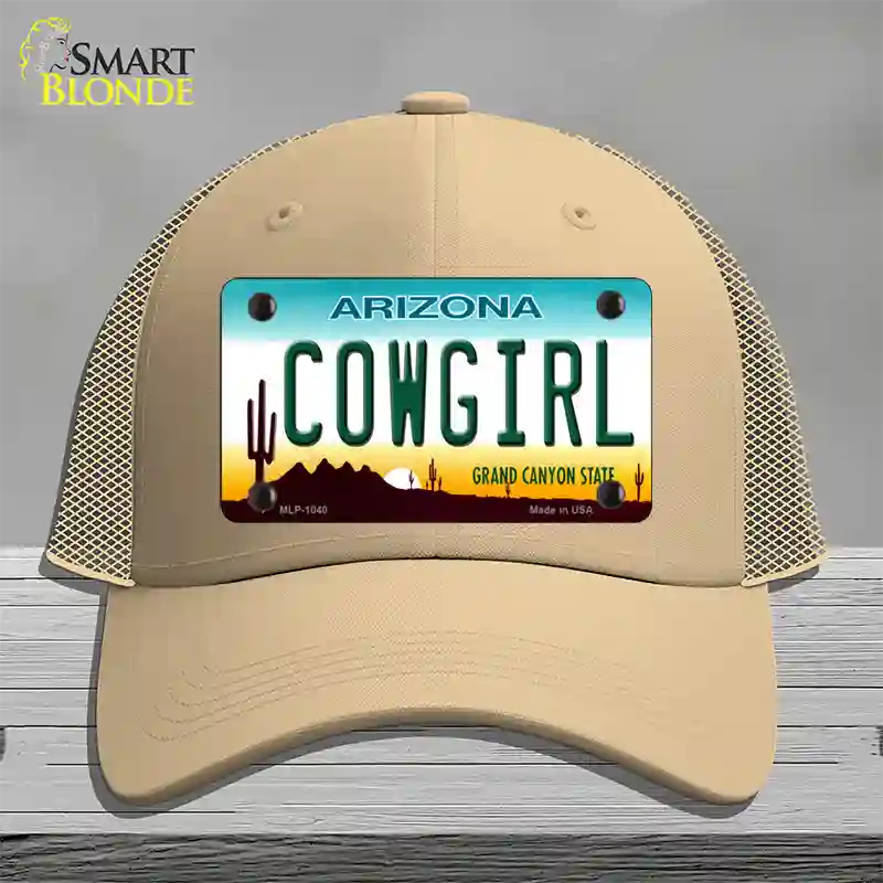 Cowgirl Novelty License Plate Hat Mesh / Khaki