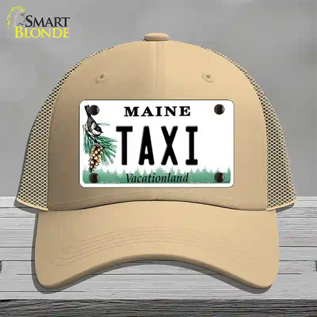 Taxi Maine Novelty License Plate Hat Mesh / Khaki