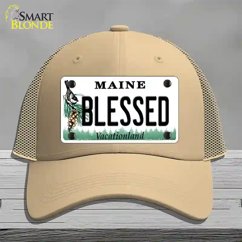 Blessed Maine Novelty License Plate Hat Mesh / Khaki