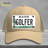 Golfer Maine Novelty License Plate Hat Mesh / Khaki