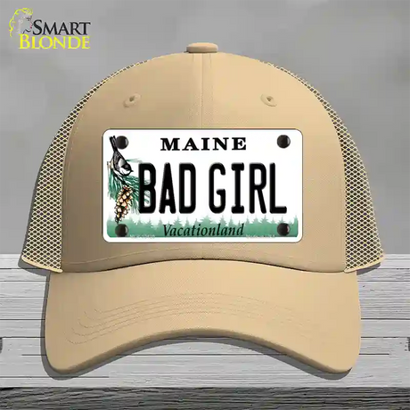 Bad Girl Maine Novelty License Plate Hat Mesh / Khaki