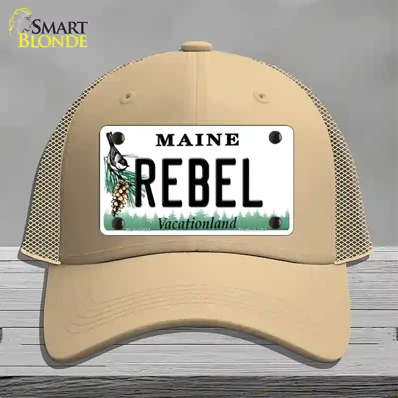 Rebel Maine Novelty License Plate Hat Mesh / Khaki