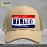 New Meadows Idaho Novelty License Plate Hat Mesh / Khaki