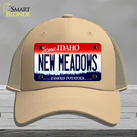 New Meadows Idaho Novelty License Plate Hat Mesh / Khaki