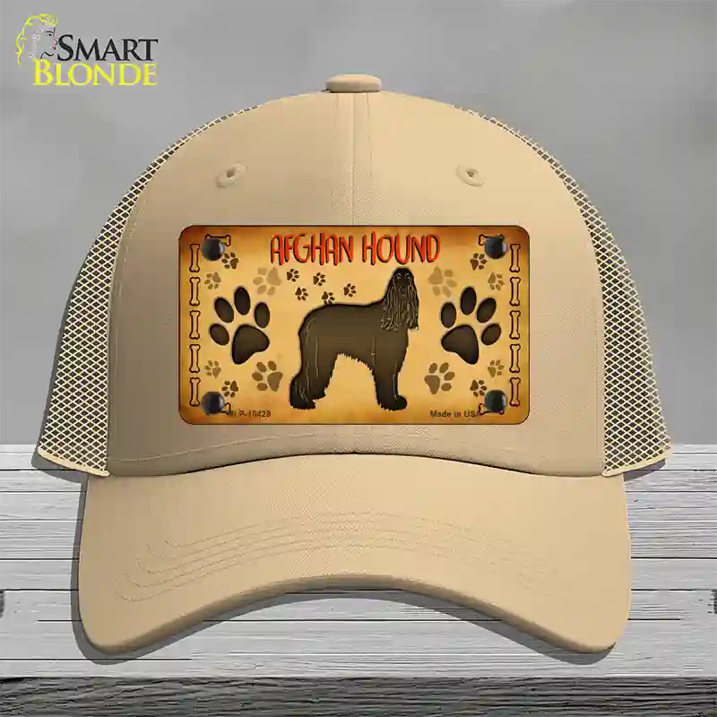 Afghan Hound Novelty License Plate Hat Mesh / Khaki