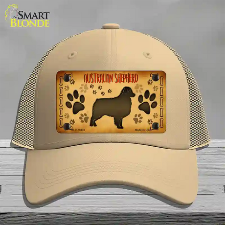 Australian Shepherd Novelty License Plate Hat Mesh / Khaki