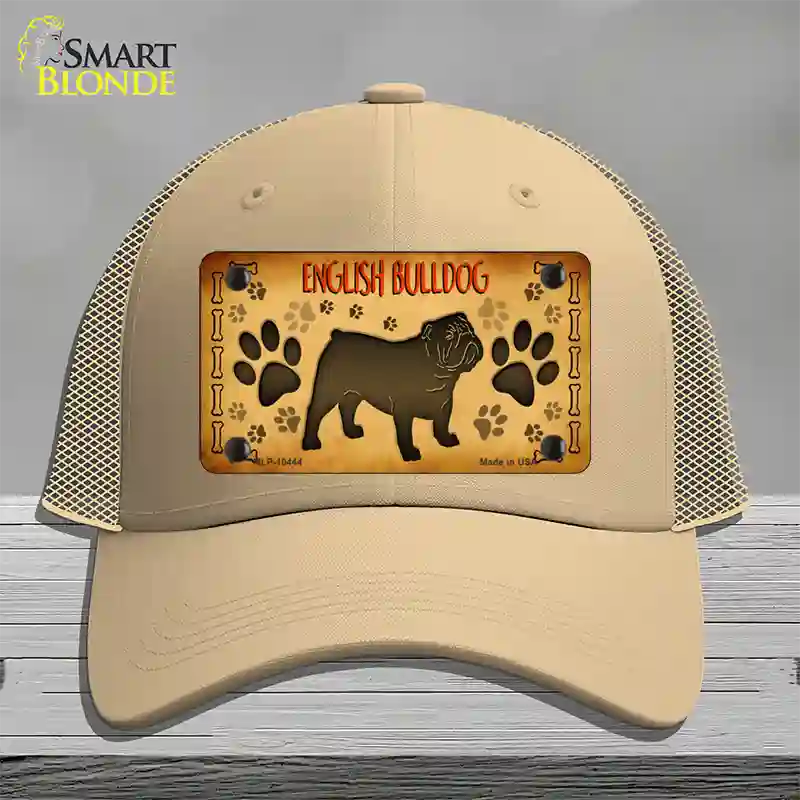 English Bulldog Novelty License Plate Hat Mesh / Khaki