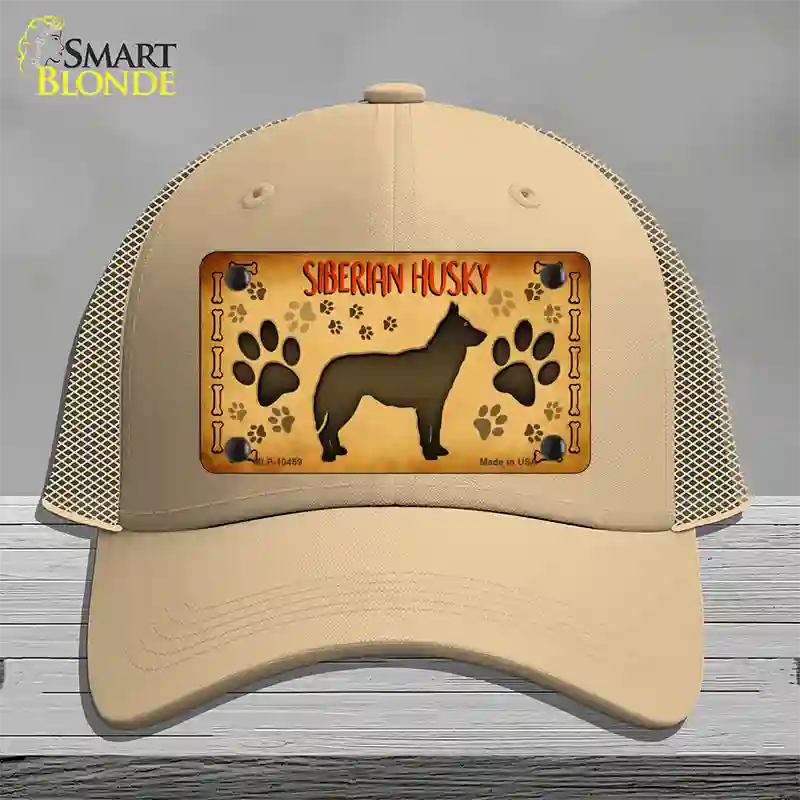 Siberian Husky Novelty License Plate Hat Mesh / Khaki