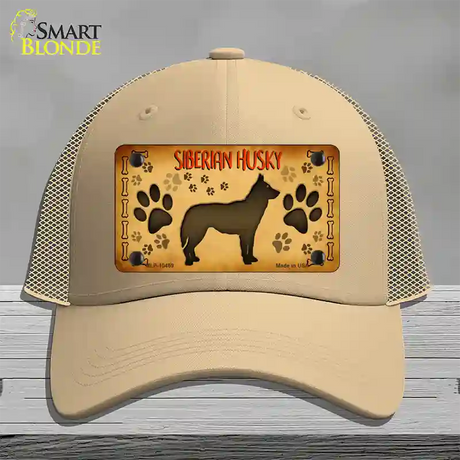 Siberian Husky Novelty License Plate Hat Mesh / Khaki