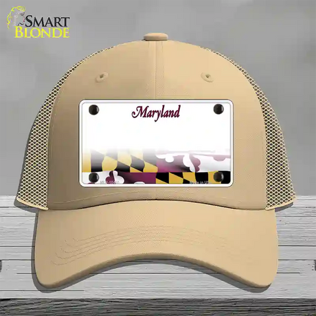 Maryland State Blank Novelty License Plate Hat Mesh / Khaki