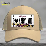 I Love Maryland Novelty License Plate Hat Mesh / Khaki