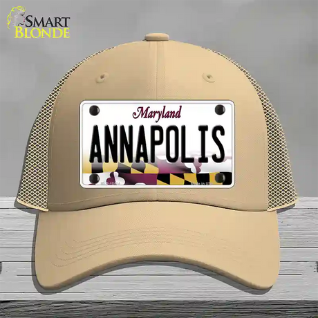 Annapolis Maryland Novelty License Plate Hat Mesh / Khaki